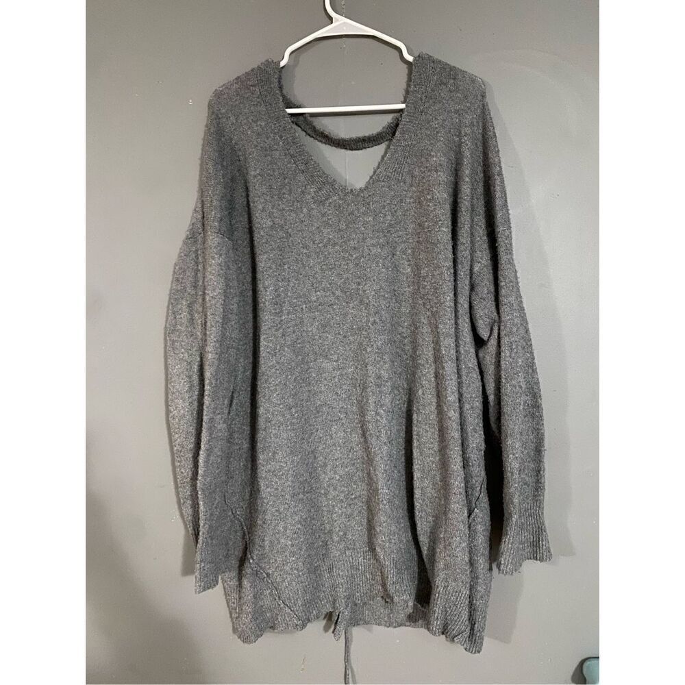 MAURICES V-Neck Lace Up Keyhole Back Gray Pullover Knit Sweater Size 2X